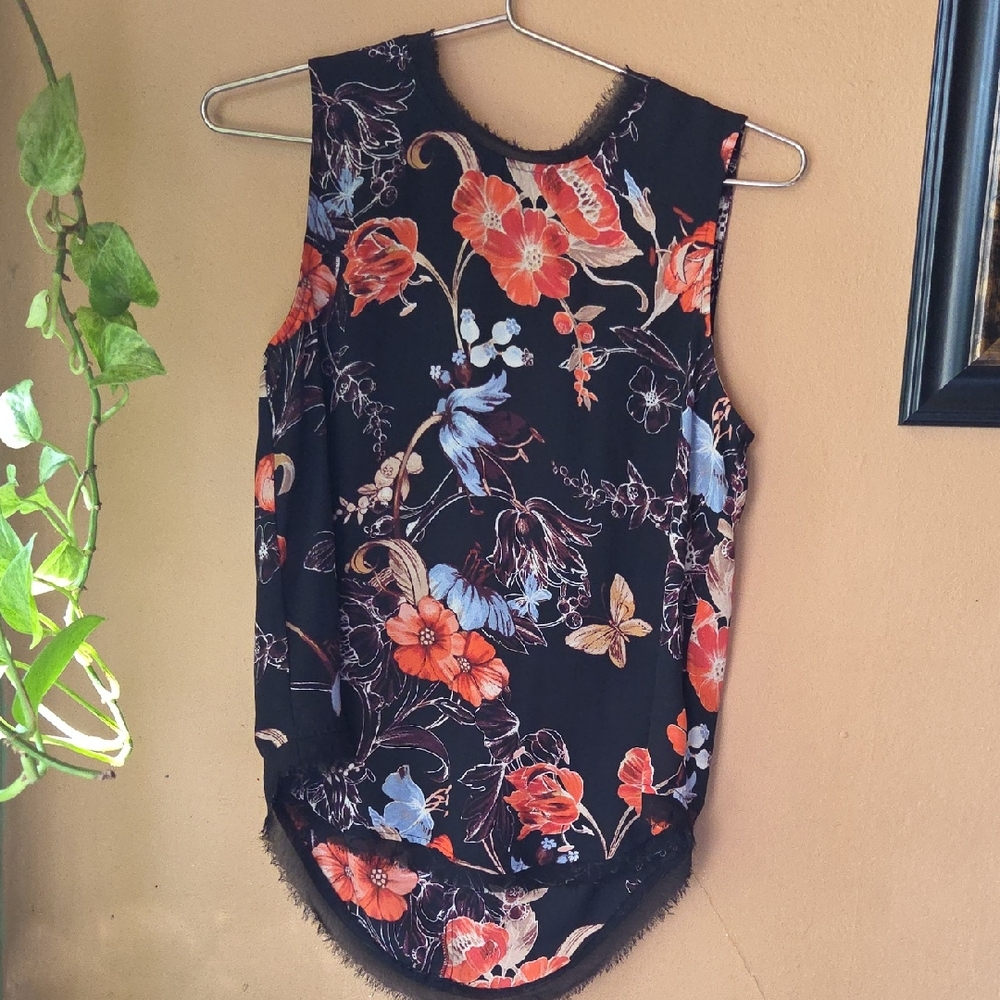 Floral Sleeveless Top - Black and Red